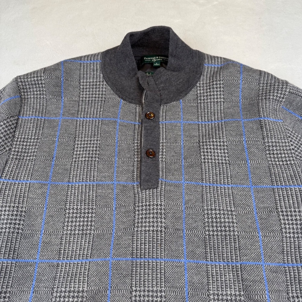 Fairway & Greene Signature Mens L Italian Merino Wool Plaid 1/4 Zip Sweater - Picture 2 of 7